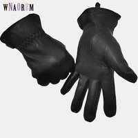 winter gloves men%e2%80%99s leather gloves deerskin thickened water wave style cashmere lining autumn and winter warm elastic opening