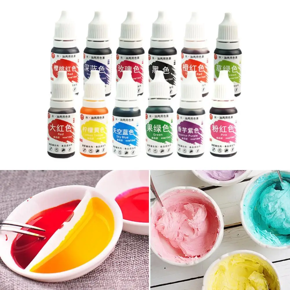 

12Pcs 12 Colors 10ml Natural Ink Food Coloring Cake Pastries Cookies DIY Craft Pigment Colorful Airbrush Accessories For Baking