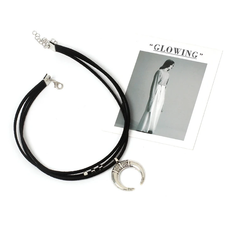 

Geometric crescent pendant necklace Moon horn pendant choker handmade necklace intinal necklace jewlery charms