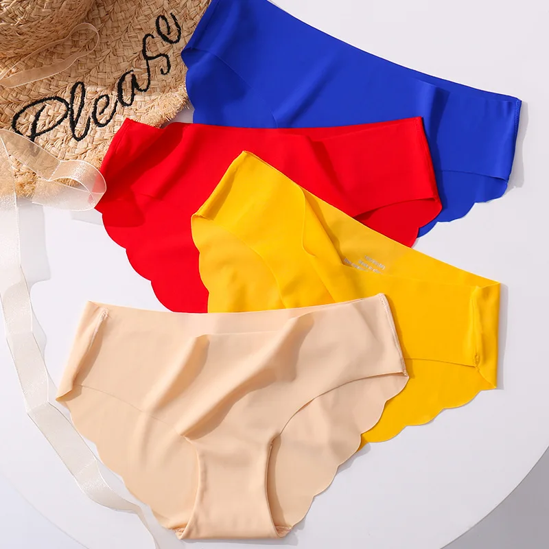 

Large size ice silk seamless ladies underwear wave low-rise sexy thong panties seamless pink triangle bragas sexi mujer intimo
