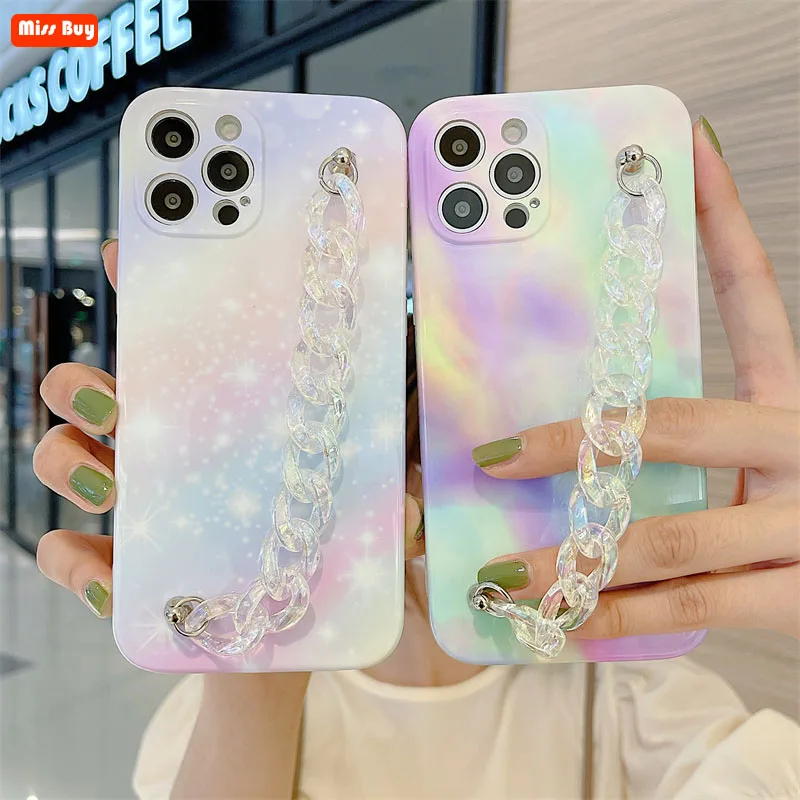

Fashion Colorful Glitter Marble Silicone Wristband Phone Case For iPhone 13 11 12 Pro Max Mini X XR XS MAX 7 8 6 6s Plus Cover