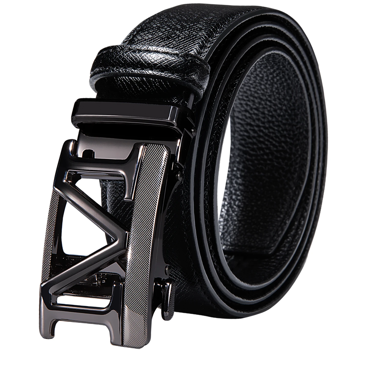 

Hi-Tie Formal Black Real Leather Mens Belts Automatic Buckles Ratchet Men Belt Waistband Straps for Dress Jeans Business Daily