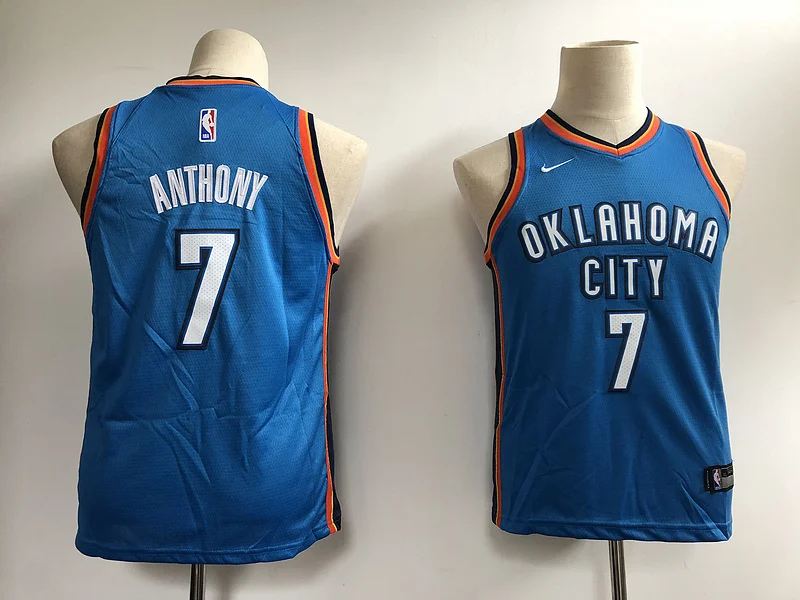 

7 Anthony Kids Jersey NBA Oklahoma City Thunder Basketball Jersey For Boy 0 Westbrook 13 George