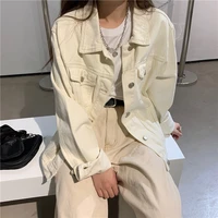 vintage jeans coat female korean style chic outwear street fashion casual denim jacket turn down collar single breasted coat