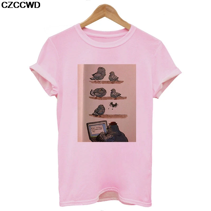 5769-pink Женская одежда Pooington Pleaes Lie осторожно белая футболка Harajuku модная футболка с голубем уличная женская футболка - Цвет: 5769-pink