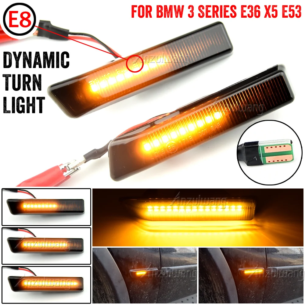 For BMW E36 M3 Facelift 1997-1999 X5 E53 1999-2006 Led Dynamic Turn Signal Light Side Marker Fender Sequential Lamp Blinker