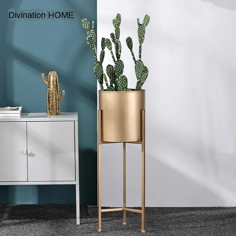 

Floor type Nordic Light luxury gold flower rack ornament electrostatic spray painting creative metal vase living room fl