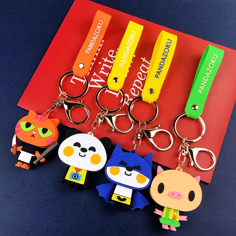 

New Cartoon Panda Series Keychains Cute Shiba Inu Cat Pig Key Chain Silicone Animal Car Bag Pendant Key Rings