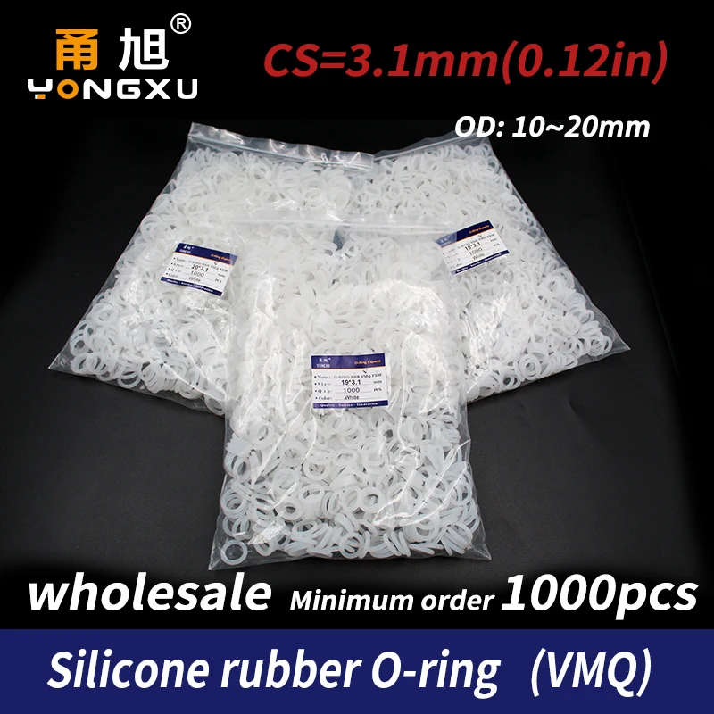 

1000PCS/lot Silicon wholesale Silicone/VMQ 3.1mm Thickness OD10/11/12/13/14/15/16/17/18/19/20mm O Ring Seal Rubber Gasket Rings