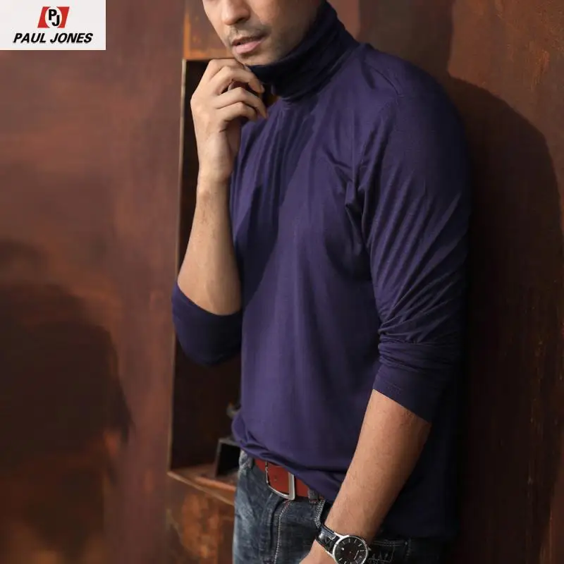 Мужские облегающие футболки с высоким воротником из мягкого вискозного волокна