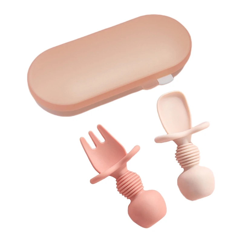 

Baby Spoon Fork Set Silicone Teether Toys Anti-slip Learning Training Utensils 4X7C
