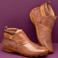 womens pu leather ankle boots women cross straps retro women shoes short plush ladies boots