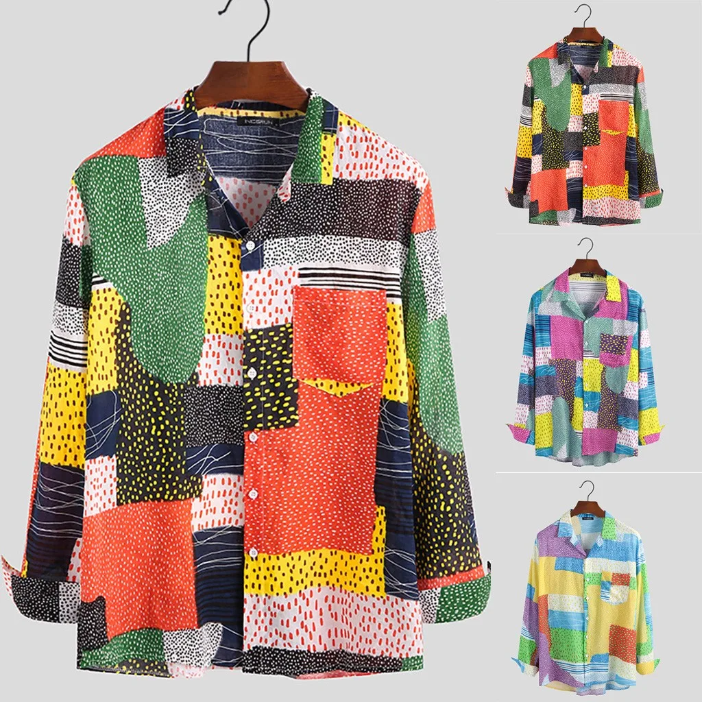 

Vogue Men's New Style Fashion Printed Long Sleeve Shirt Large Size Comfortable Blouse Loose And Lazy Casual Fashion Shirt