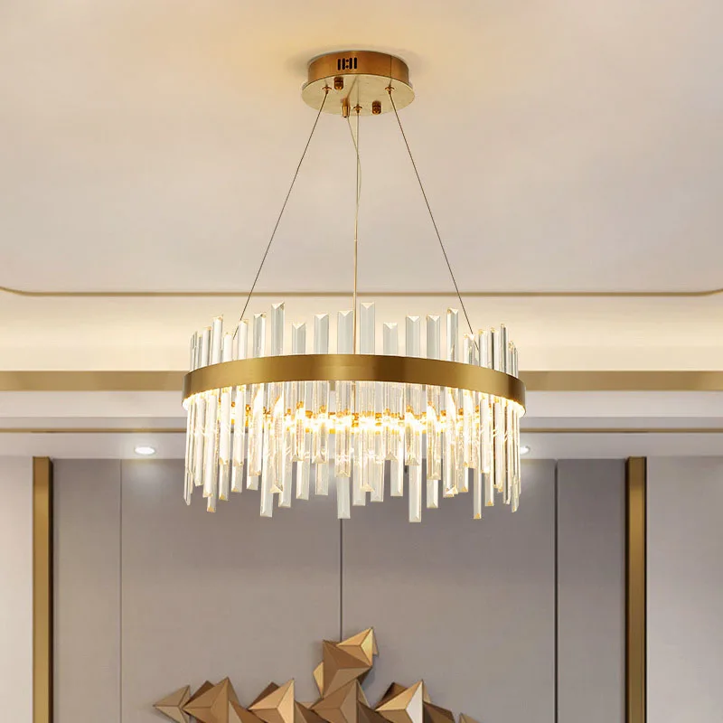 

2021 For Dining Room Rectangle Design Kitchen Island Lighting Fixtures Gold LED Cristal Lustre Modern Round Crystal Chandelier