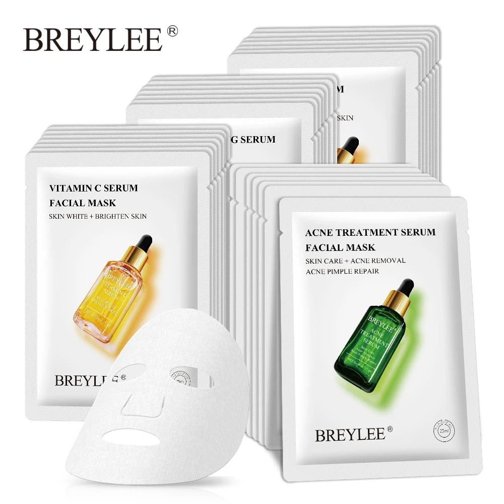 

BREYLEE Face Mask Vitamin C Anti Aging Retinol Acne Treatment Serum Whitening Moisturizer Collagen Facial Sheet Masks Skin Care