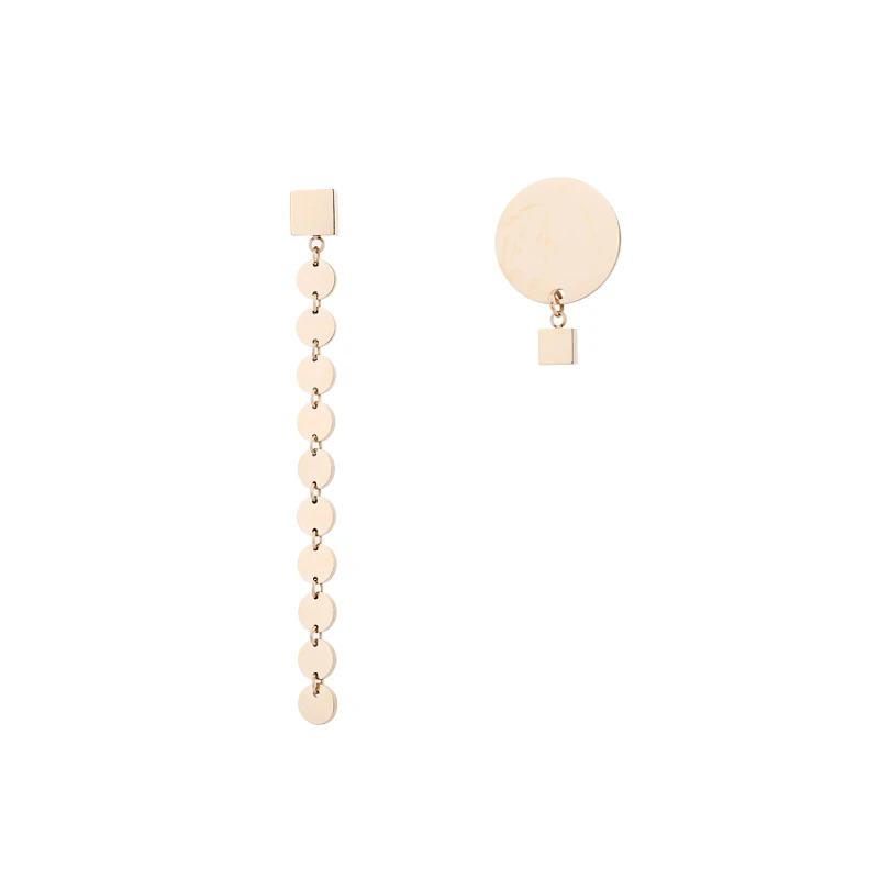 Yhpup Trendy Brand Asymmetry Round Geometric Dangle Earrings Long Chain Temperament Earrings for Women Party Jewelry Gift - Metal Color: Rose Gold