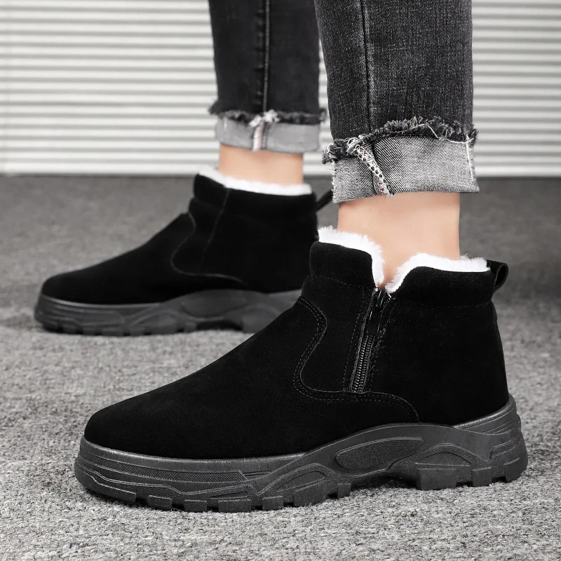 

Новинка Зима 2021, ботинки-мартинсы средней длины с боковой молнией, бархатные теплые Нескользящие Замшевые мужские ботинки, Рабочая обувь дл...