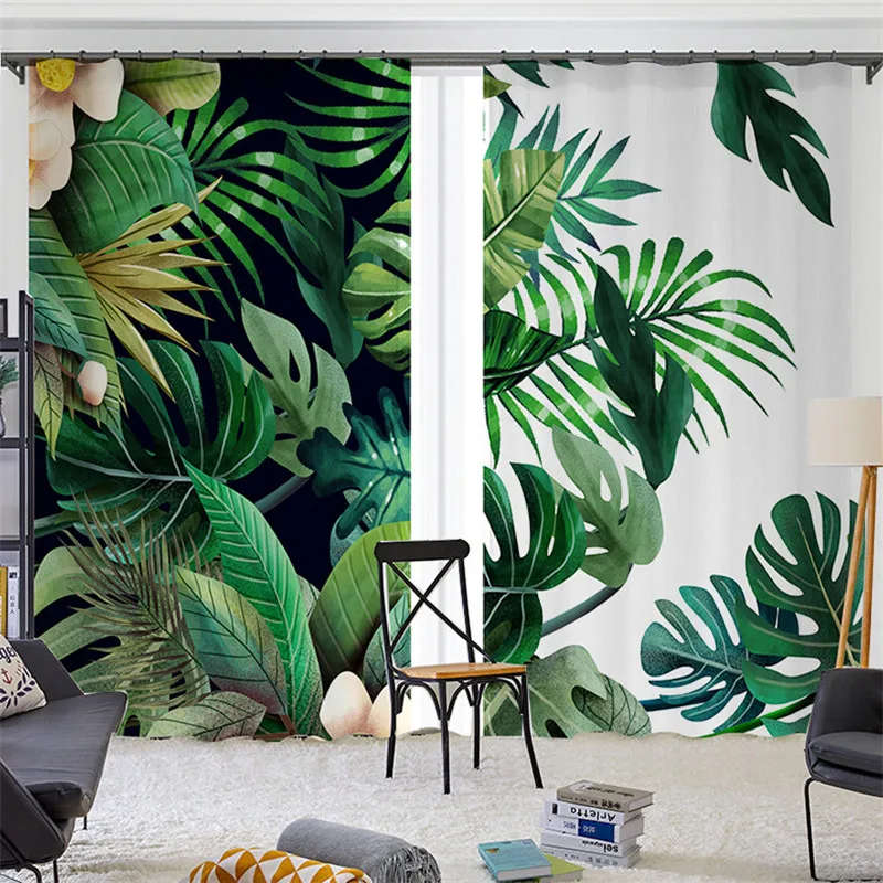 

Элегантные затемняющие шторы на заказ, полузатемненные термоизолированные шторы с цифровым принтом в виде зеленых листьев для окна, гостин...