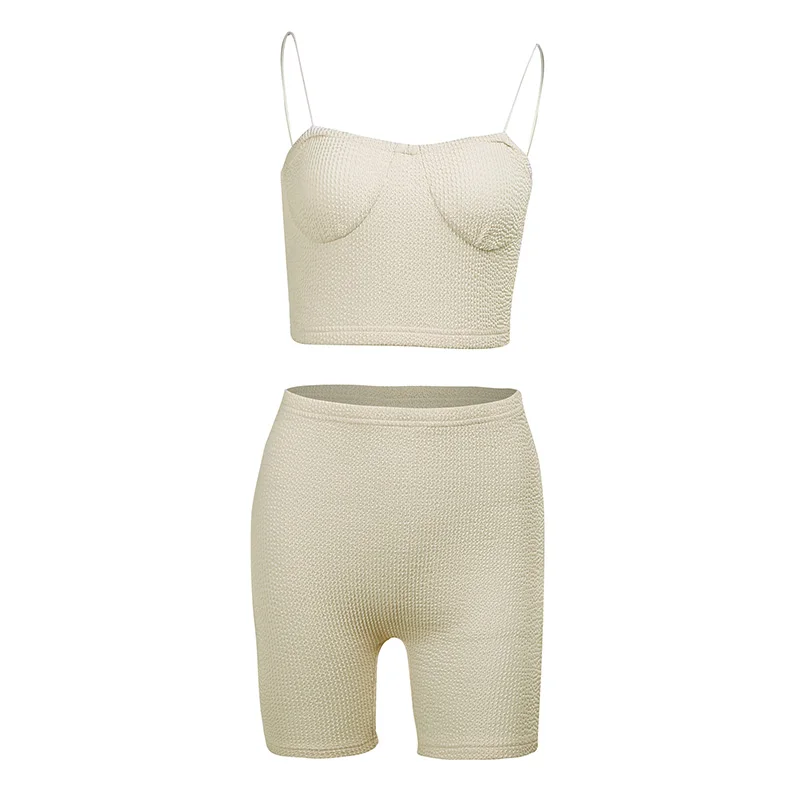 

InstaHot Women Casual Two Piece Short Set Camis Cropped Top Slim Outfit Streetwear Knitted Fashion Skinny Summer 2021 Women's