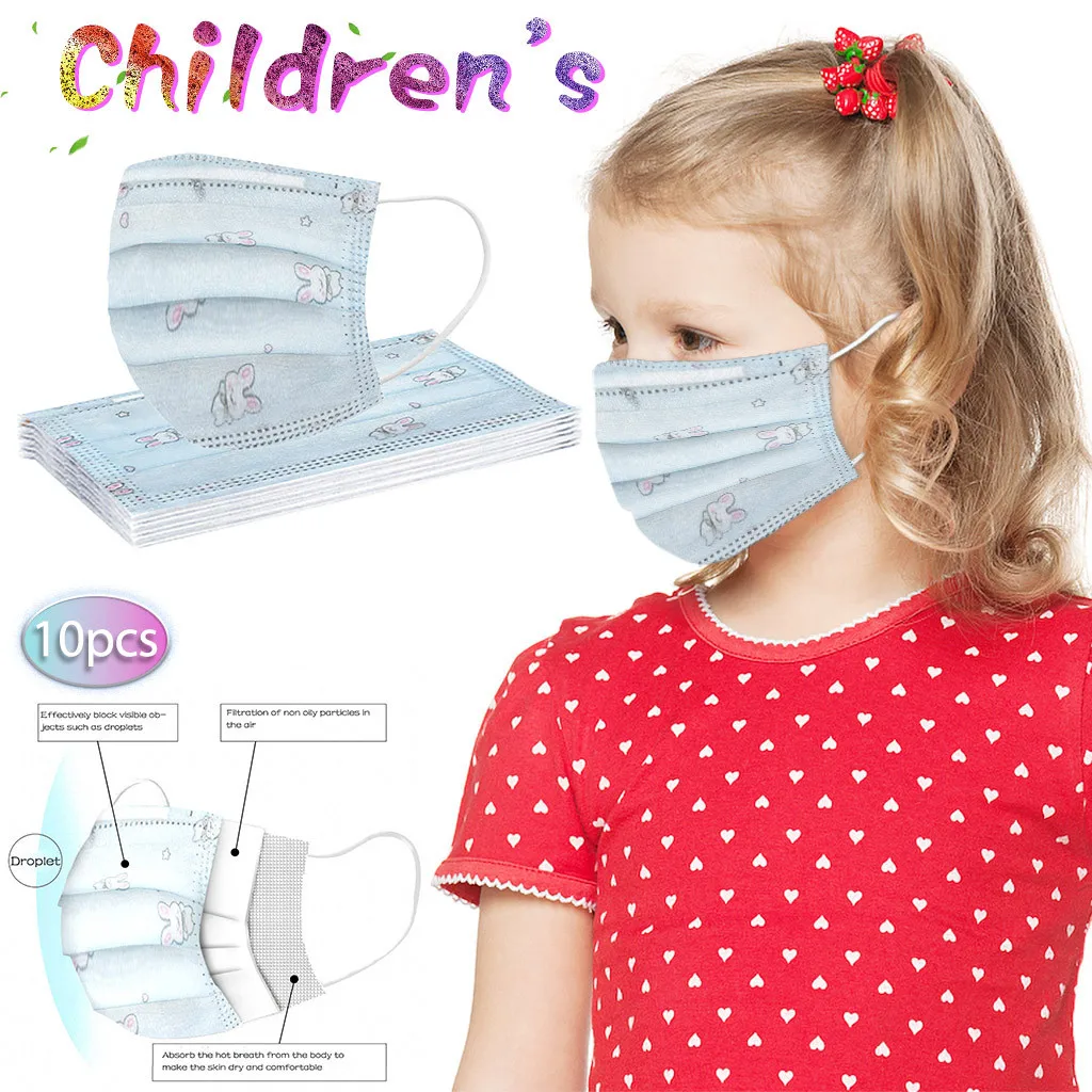 10 шт. детские одноразовые Защитная маска для лица девочек Kawaii с принтом милого