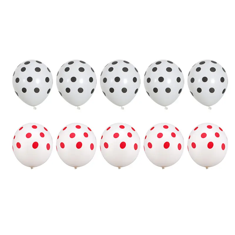 white and red dot 10 шт./лот латексные шары в красный и черный горошек Божья коровка свадебные декоративные принадлежности Globos Baby Shower Микки Маус тематические вечерние шары - Цвет: white and red dot