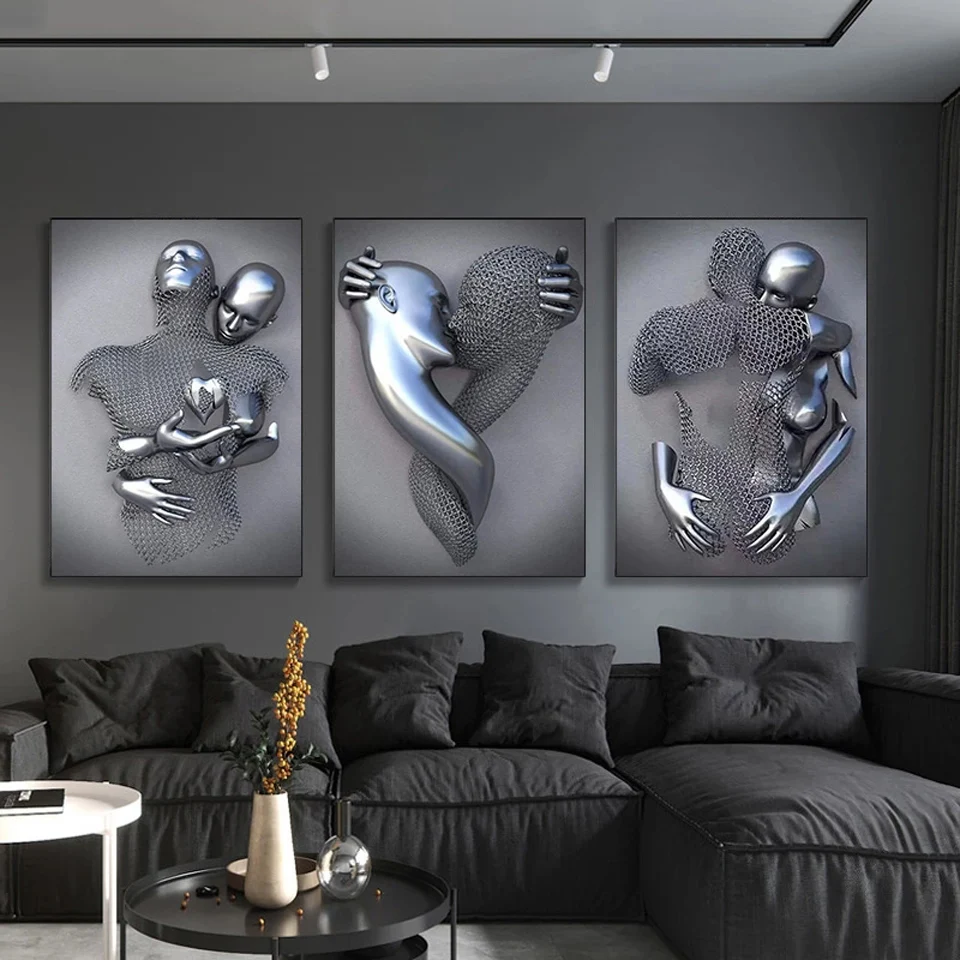 

Triptych Modern Abstract Lover's Heart Metal Sculpture Art Diamond Painting Romantic Statue Diamond Embroidery 3pcs X146