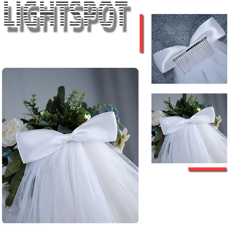 

Short Tulle Wedding Dress Veils White Ribbon Edge Bow with Hair Comb Bridal Hair Veil Bride Marriage Wedding Party Accessories