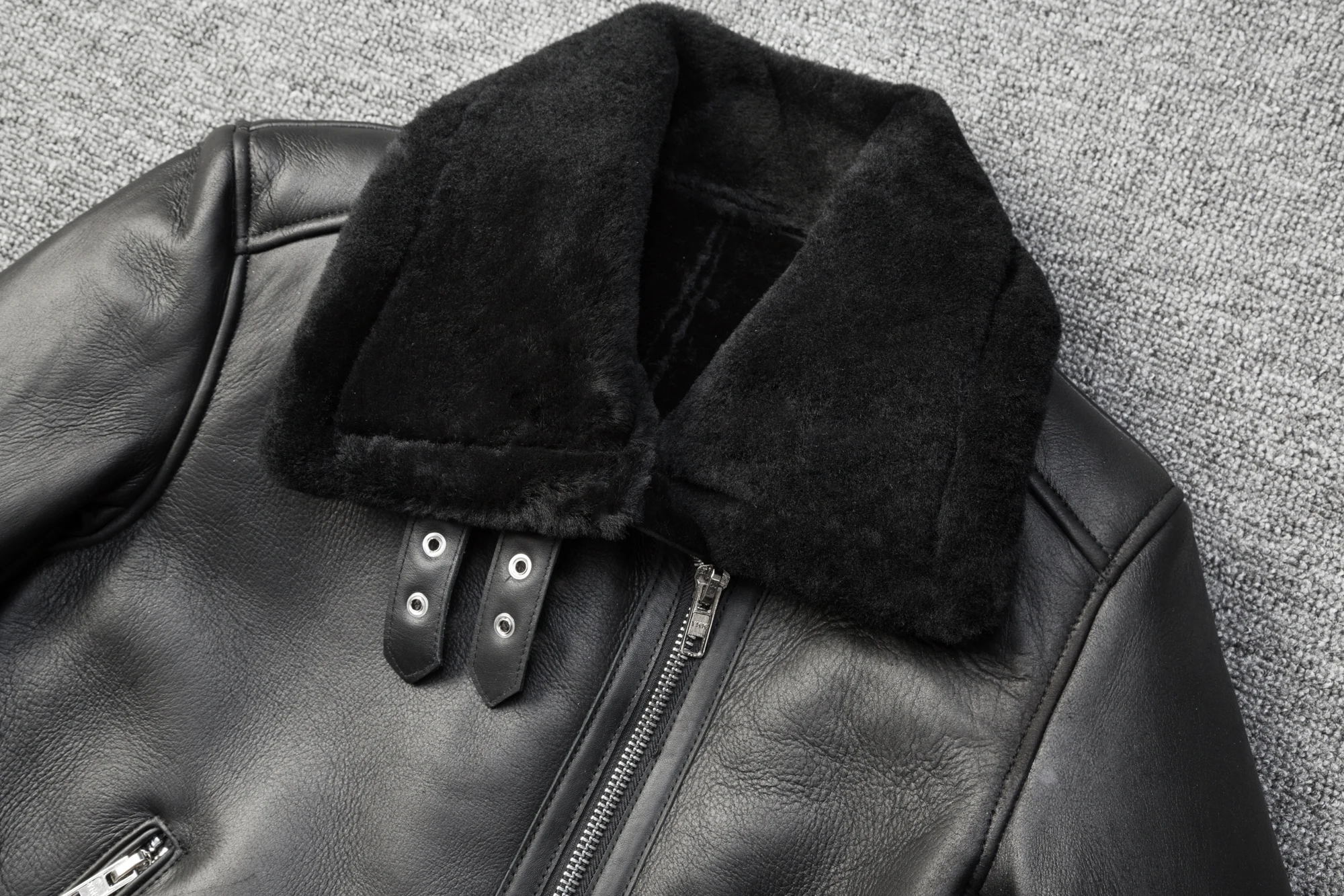 2022 Women Genuine Leather Coat Motor Biker Jacket 100% Shearing Sheepskin Wool Cashmere Liner Female Winter Cloth XXXL 2XL 3XL