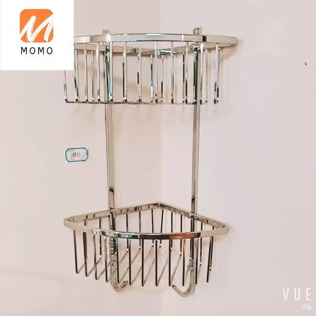 

Stainless Steel Wall Corner Bathroom Accessories Wire Shelf With Hooks