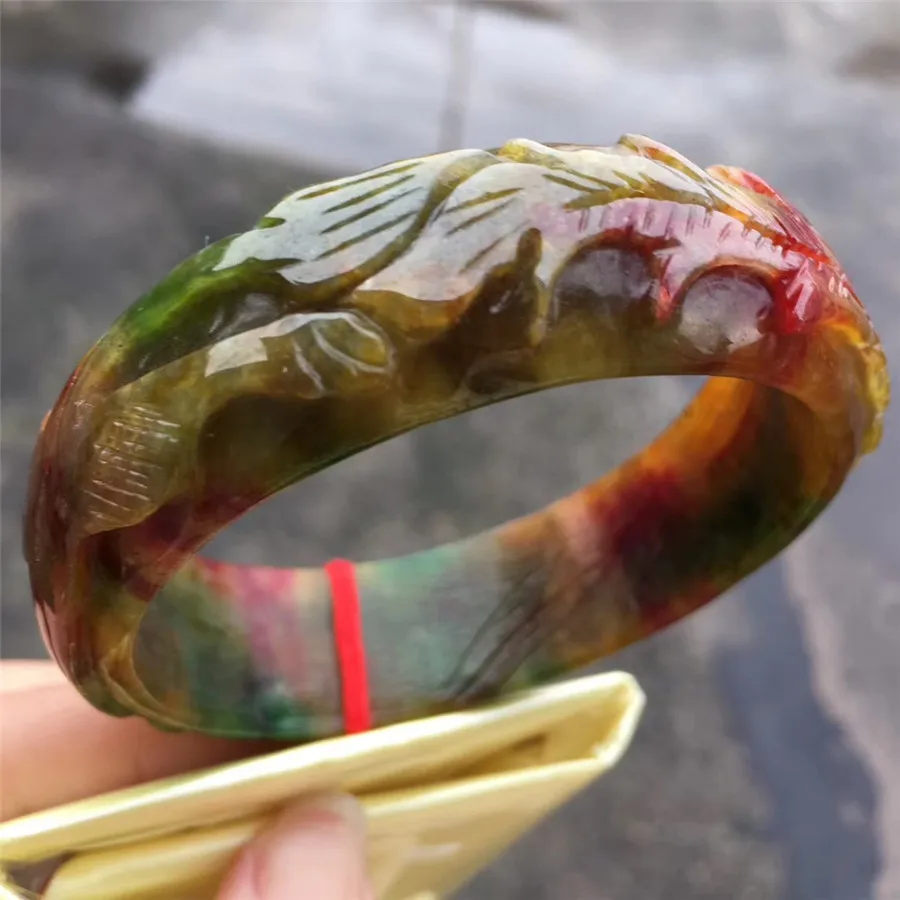 

Send Certificate Burma Jade Bangle Carving Ruyi Bracelet Women Healing Jewelry Real Myanmar Emerald Jadeite Bangles Luck Amulet