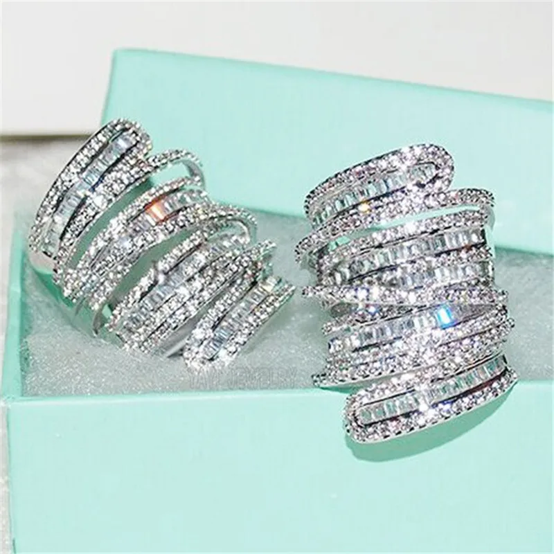 Роскошные блестящие коктейльные кольца из стерлингового серебра S925 пробы