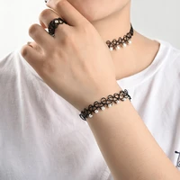3pcsset vintage boho tattoo choker elastic stretch necklace bracelet ring fishing line beads handmade gothic jewelry set
