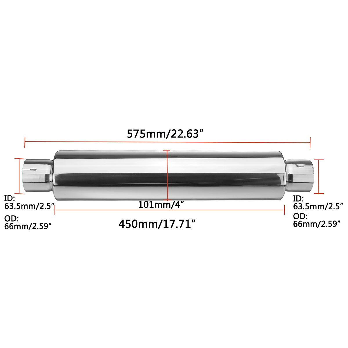 

63mm Car Resonator Exhaust Muffler Pipe Stainless Steel 2.5" Inlet 2.5" Outlet Chrome Exhaust Tip Silencer Tube Universal