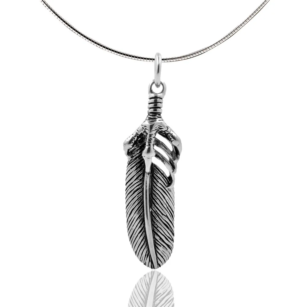 Monla Japan Takahashi Goro's Titanium Hiphop Men Necklace Punk Style Feather Pendant Shape Long Chain Stainless Steel | Украшения и