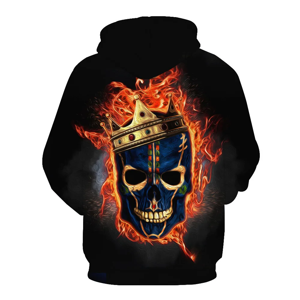 

CNUUIKOOEK Sweatshirts Men's 3D Flame Skeleton Printed Hooded Pocket Pullover Hoody Hoodies