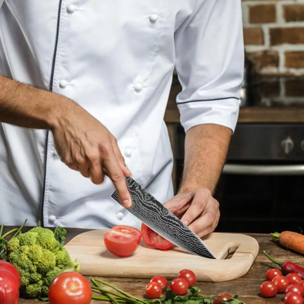 

Kitchen knife Chef Knives Japanese 7CR17 440C High Carbon Stainless Steel Imitation Damascus Sanding Laser Knife