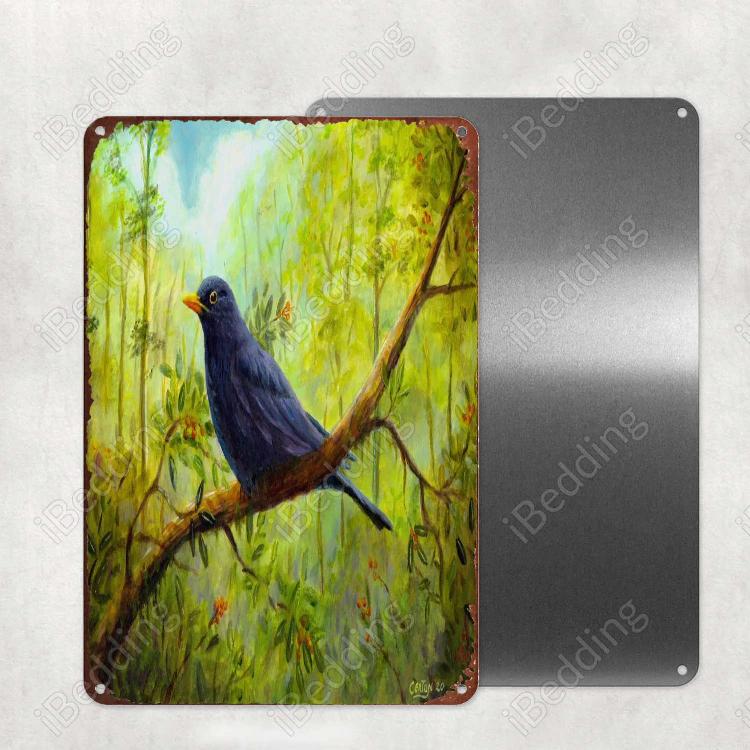 

Черная птица, искусственная металлическая плитка, украшение для стен, паба, клуба, железная живопись, декоративная пластина 20x30 см
