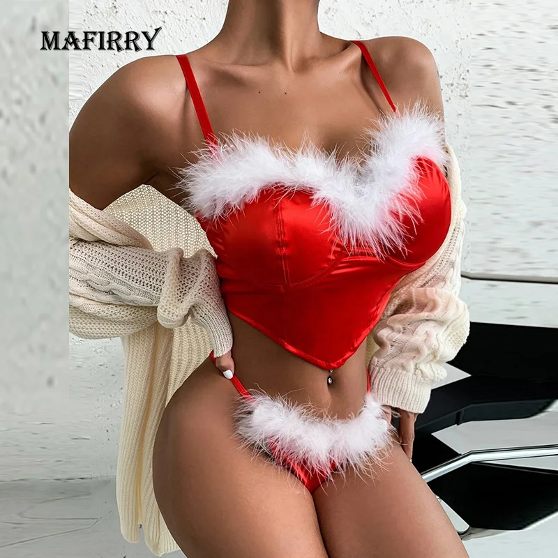 

Sexy Lenceria Underwear Lingerie Women Baby Doll Erotic Lingerie Set Sleepwear Christmas Feathers V Neck Costumes Underwear 2022