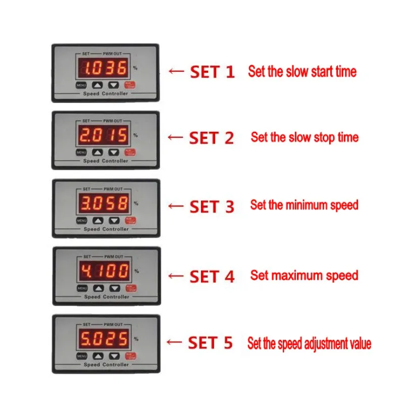 Цифровой дисплей 30A DC 6V ~ 60V 12V 24V 48V ШИМ контроллер скорости двигателя медленный