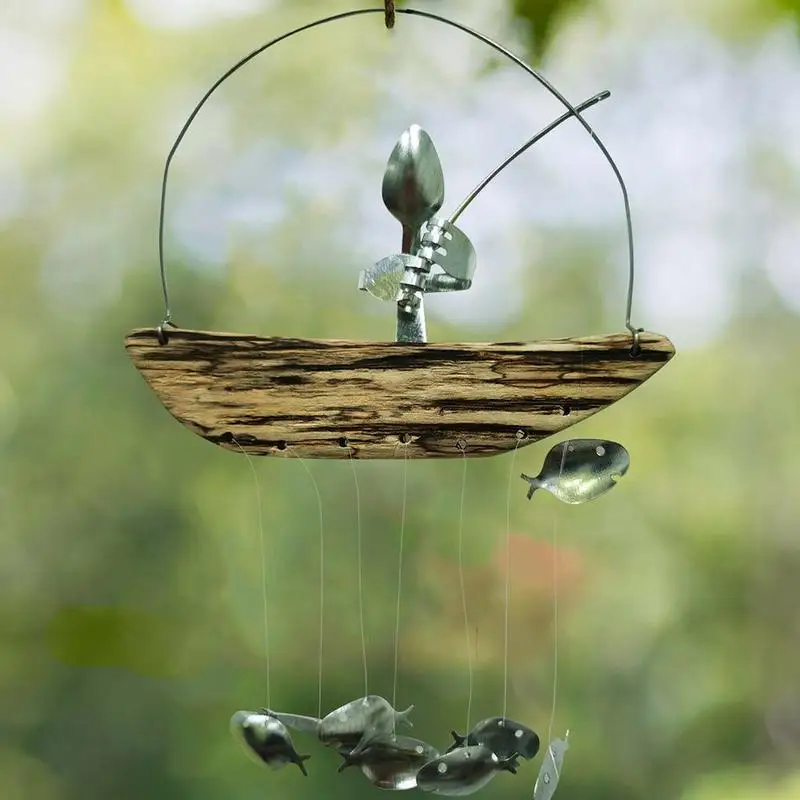 

Wooden With Hook Boat Angler Wind Bell Unique Design Decor Handmade Window Hanging Suitabile Products Durable Items For Gar Y3N2
