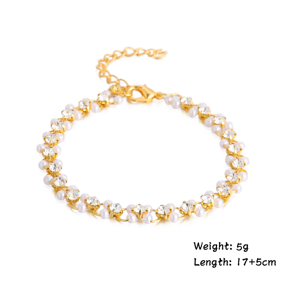 

Lucktune Sweet Cherry Bloom Bracelet Chain for Women Flower Rhinestone Pearl Copper Alloy Metal Fashion Jewelry Accessories