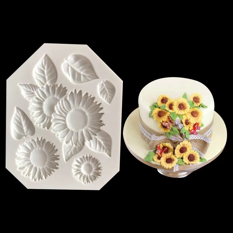 

Silicone Mold Sunflower Flower Leaf Pastoral Fondant Mould Cake Decoration Baking Tools