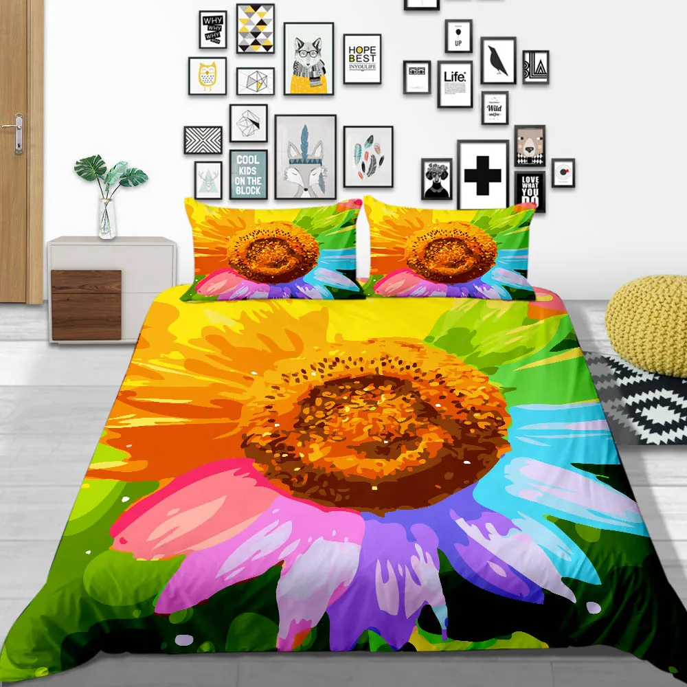 

Thumbedding Sunflower Bedding Set King Artistic Nature 3D Duvet Cover White Queen Full Twin Single Double Comfortable Bed Set