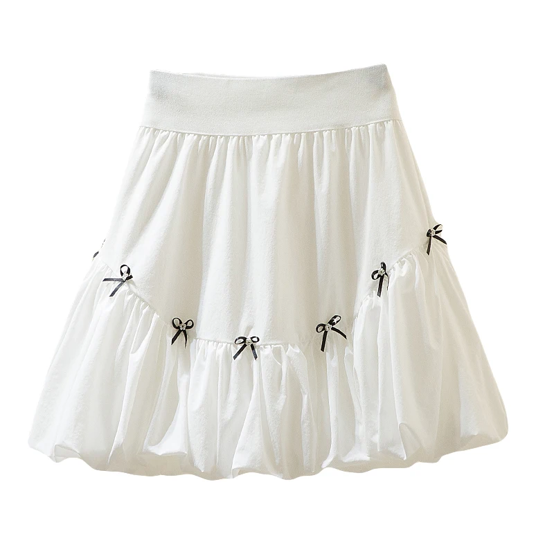 

High Waist Pleated Skirts Black New 2021 Streetwear ruffle Skirt Bow decoration Mini Skirts cute girl White Skirt