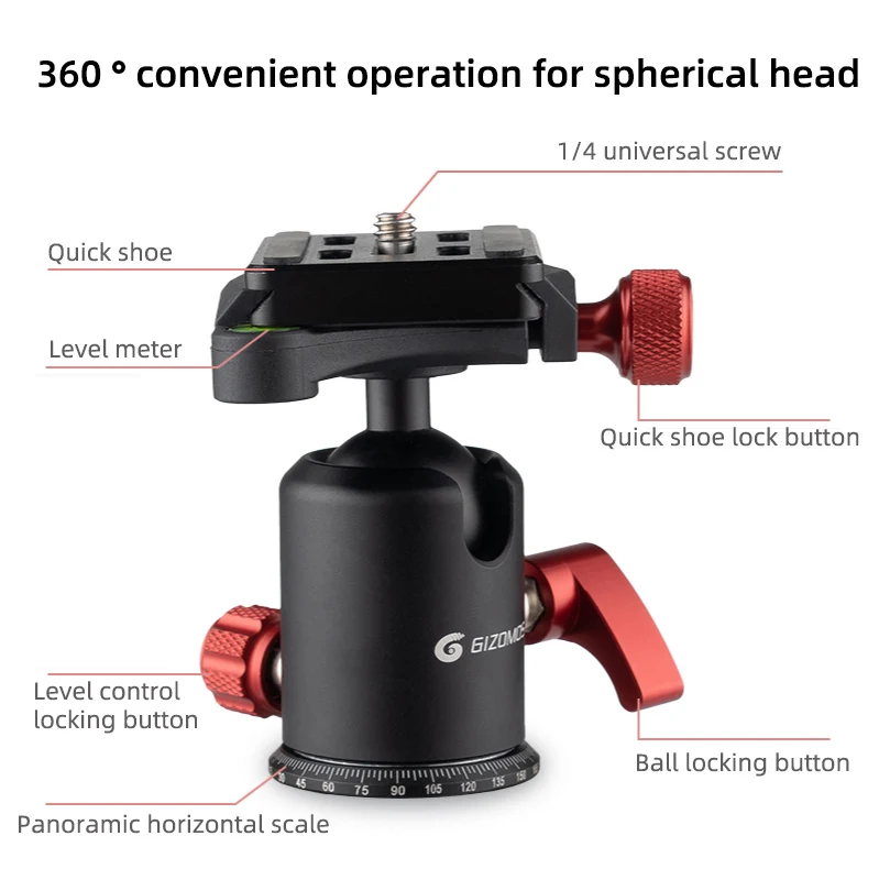 Легкий штатив для камеры из углеродного волокна с шаровой головкой на 360 градусов