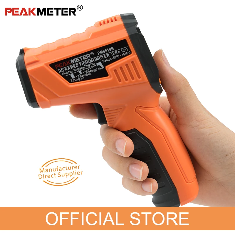 Лазерный цифровой инфракрасный термометр PEAKMETER PM6519B с ЖК-дисплеем измеритель