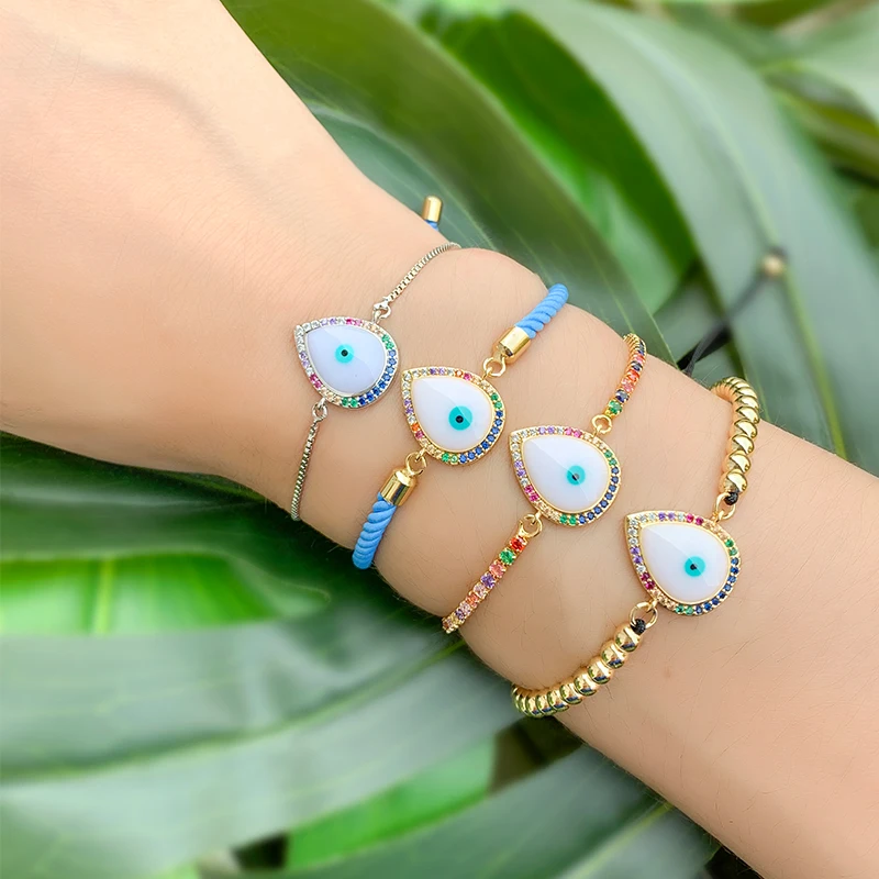 Лаки синий циркон сглаза браслет Femme Серебро Золото Цвет медь звено цепи браслеты