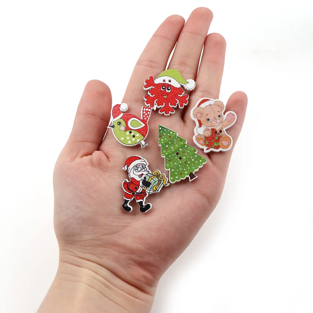 Рождественская елка/Санта-Клаус/снежинка 50 шт. деревянные пуговицы для декора