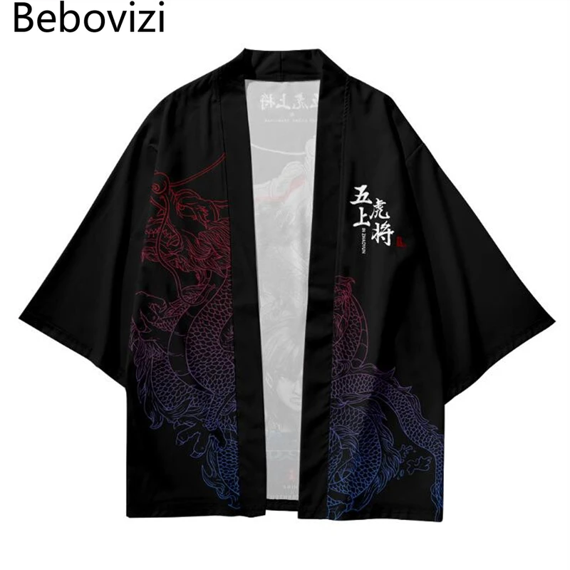 

Bebovizi Kimono Cardigan Yukata Haori Men Traditional Anime Dragon Print Female Asian Clothes Samurai Shirt Cosplay Japanese