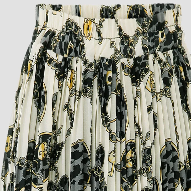

New Summer Style Women Skirts Plus Size Causal Loose Print Big Hem Chiffon Pleated Skirts For Females Middle Skirts